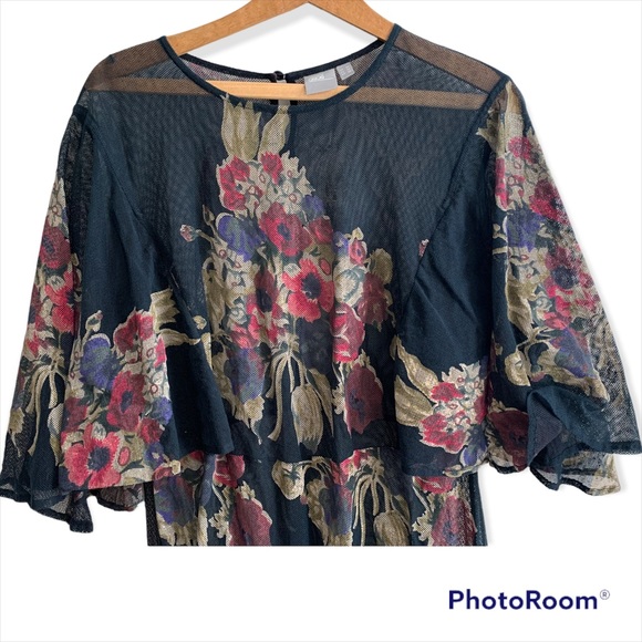 ASOS Maxi Mesh Evening Gown Dramatic Floral Print Bias Cut Trumpet Skirt 16 - Picture 5 of 7